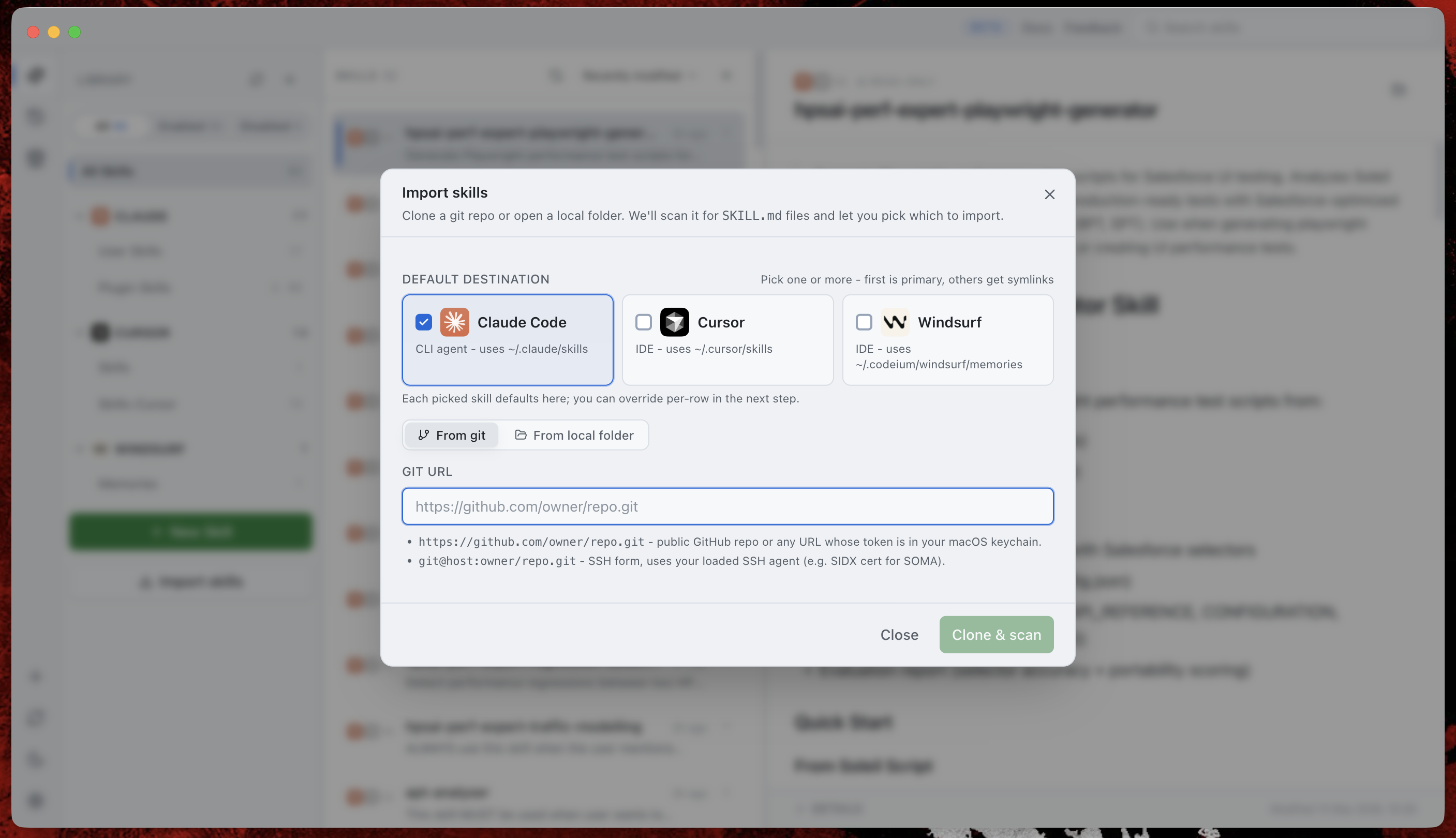 Import skills from a git repo